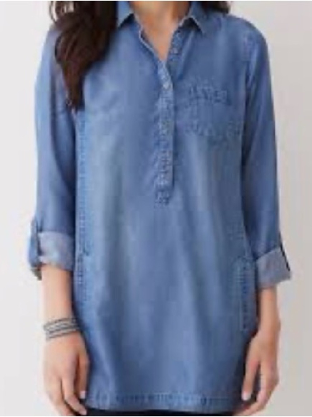 J. Jill Light Blue Denim Popover Tunic Shirt